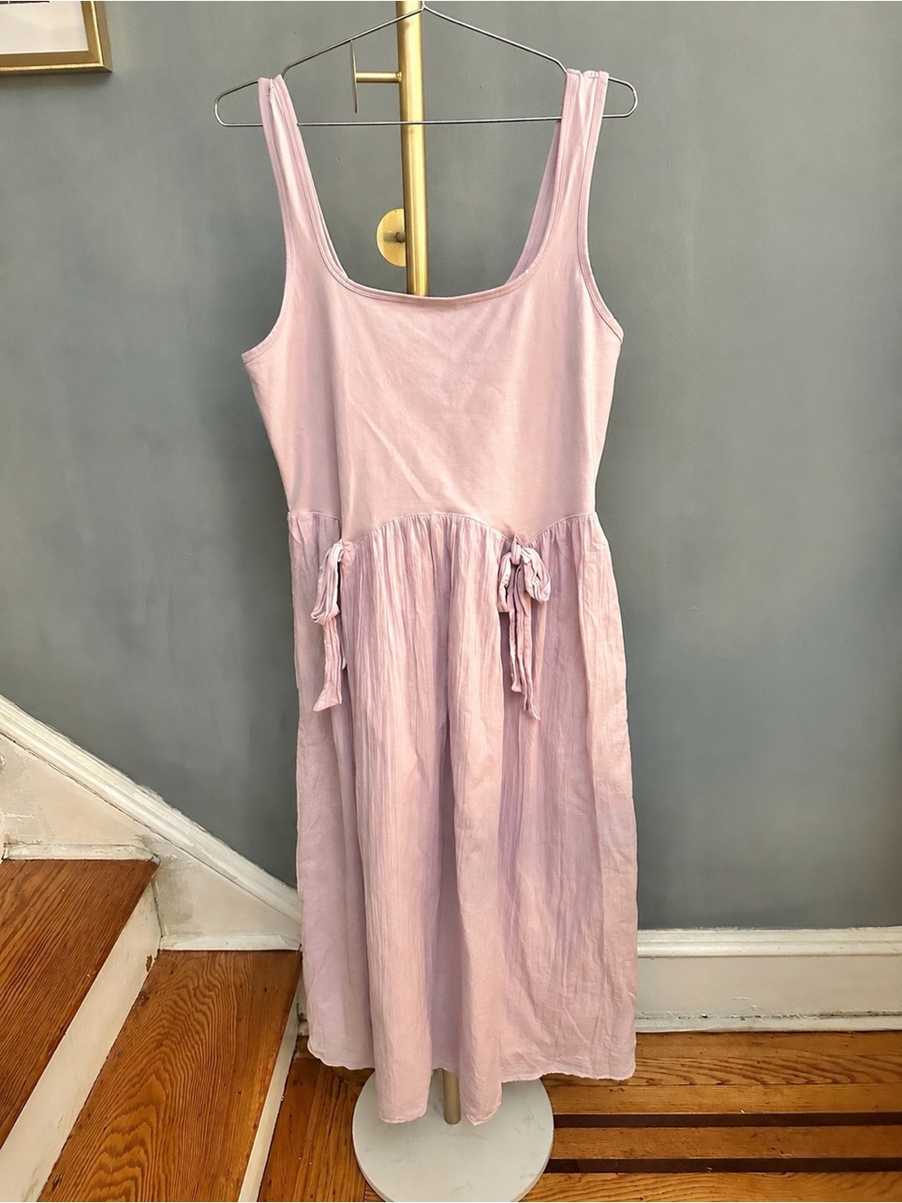 Light Pink Sleeveless Tie-Waist Midi Dress